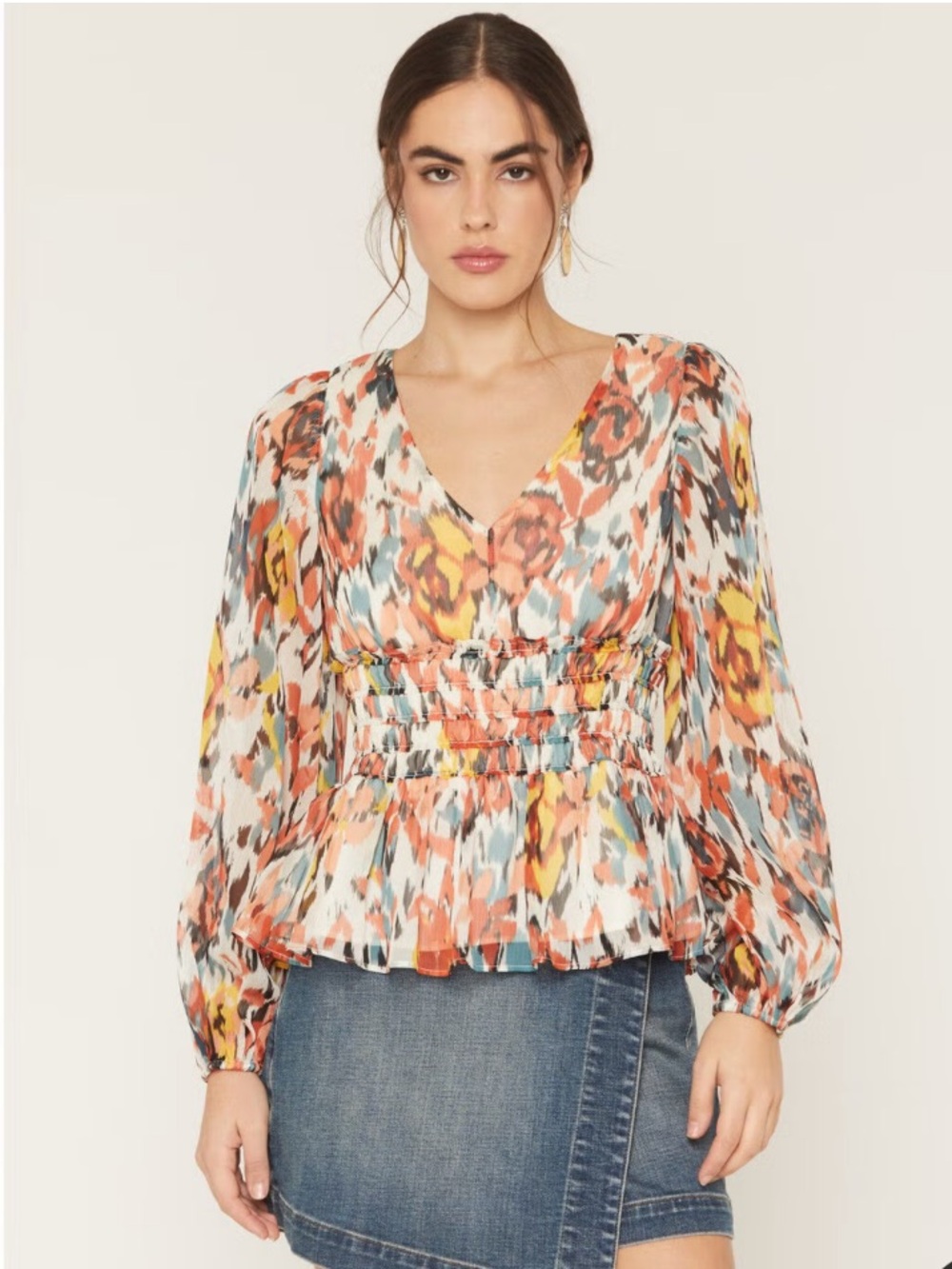 Shyanne Multicolor Floral V-Neck Smocked Waist Blouse